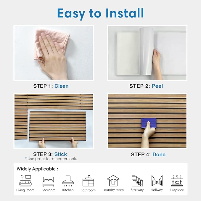COMSTICKC 3D Peel and Stick Shiplap Wood Wall Sticker, 12 Pcs 22.8" x 11.8" | Not Real Wood, Lightweight Thin PVC Decorative Wall Panels Wallpaper for DIY Interior Wall Decor, Cover 22.48 sq ft - Image 8