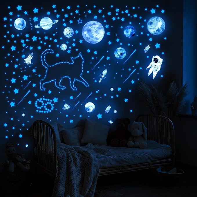 Vancoup 849 PCS Glow in The Dark Space Planet Wall Stickers | Luminous Astronaut Star Comet Peel and Stick PVC Decals for Kids Nursery Bedroom Home Decor - Image 2
