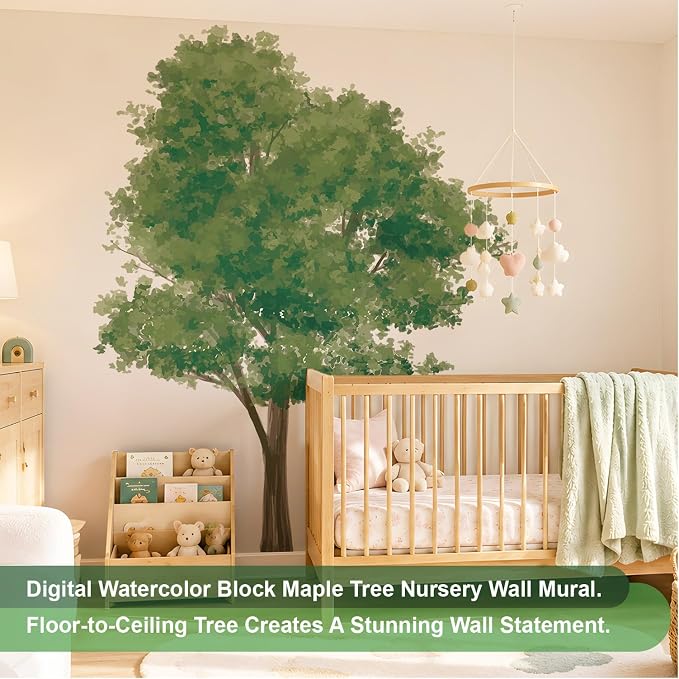 7.4 Ft x 5.9 Ft Maple Tree Wall Decals, Extra Large for Kids Room | Self-Adhesive Forest Wall Mural in a Muted Green Scandinavian Style, Ideal for Woodland Nursery and Classroom Decor - Image 2