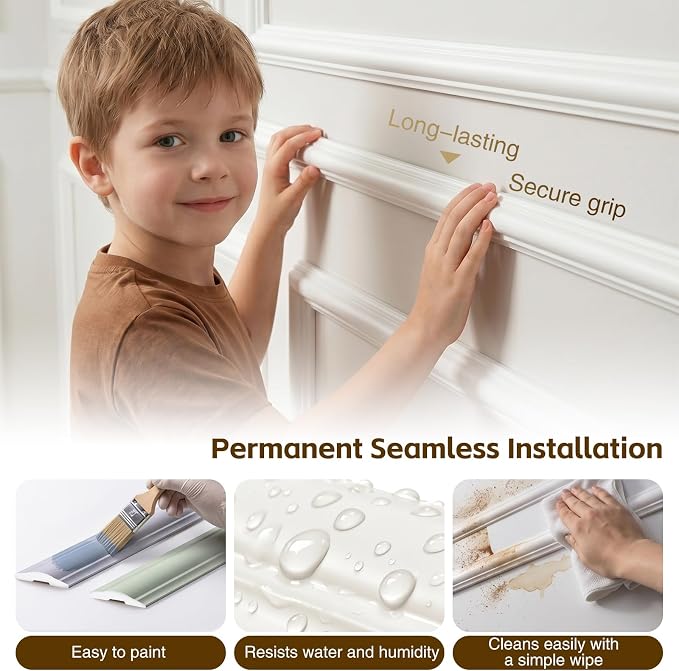 3 Set Peel and Stick Wall Molding Kit,Premade Self Adhesive Wainscoting Panels,Ready to Assemble Accent Molding Trim for Interior Wall Moulding Decor (24 x 54in) - Image 3