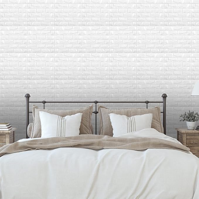 11PCS 3D Wall Panels Peel and Stick Faux Brick Wallpaper White Self Adhesive Foam Brick Paneling Faux Stone Wall Panels (11PCS, White) - Image 4