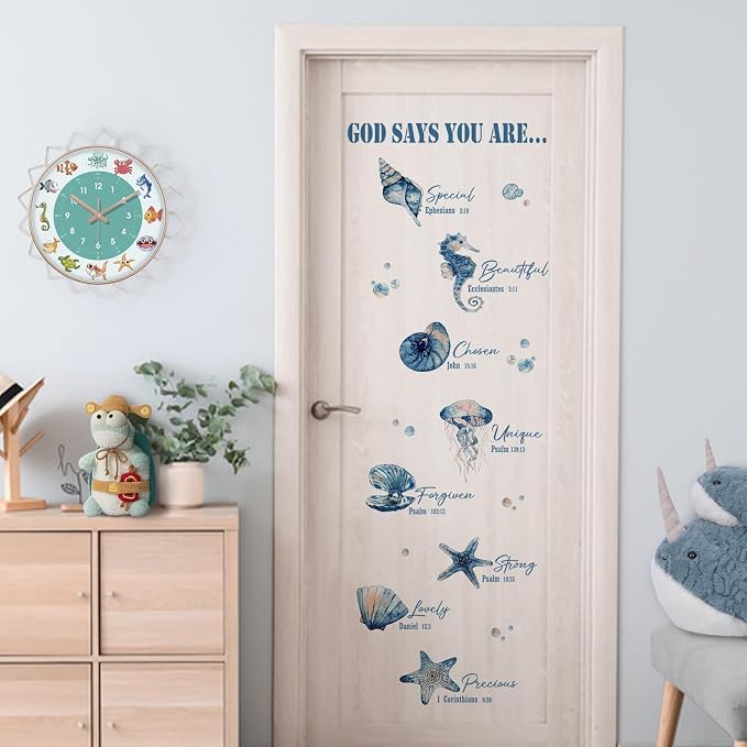 Yovkky Religious God Says You are Inspirational Wall Decals Stickers | Marine Animal Sea Shell Starfish Seahorse Jellyfish Home Bedroom Decor, Coastal Beach Ocean Living Room Kitchen Decorations - Image 5