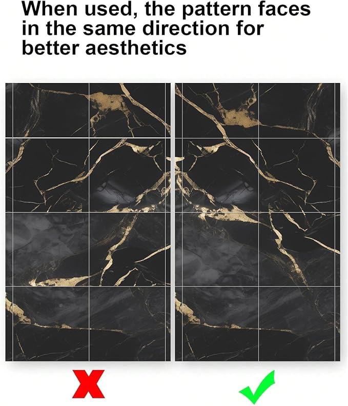 Chejiaye 10pcs Marble Peel and Stick Backsplash Waterproof Washroom Wall Panels, Peel and Stick Tile, PVC Foam Wall Panels for Kitchen,Bathroom,Living Room,Black Gold(Not Real Tile,11.8" x 11.8") - Image 8
