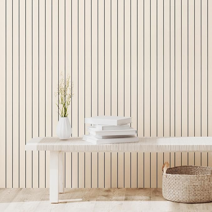 Chejiaye Peel and Stick 3D Wall Panel -15.75"x118"Soundproof Self-Adhesive Wall Sticker, Removable Thick PVC Slat Contact Paper for Kitchen Bedroom,Ceiling Wall Decoration Wood Grain (Light White) - Image 2