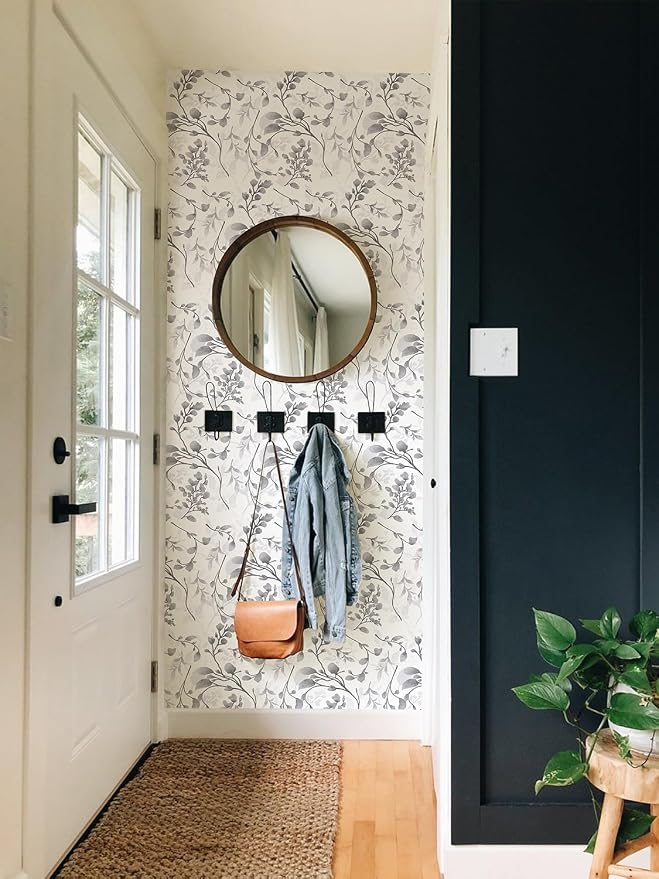 Orainege Peel and Stick Wallpaper Gray Floral Wallpaper Self Adhesive | 17.7 in ×118.1 in Floral Contact Paper Waterproof Removable Wall paper for Bedroom Bathroom Decor - Image 8