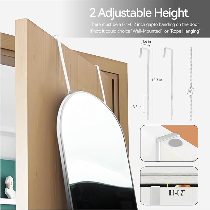 57x16" Full Length Mirror Floor Stand,Over the Door,Wall Mounted Silver - Image 7