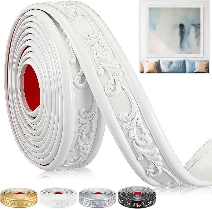 White Peel and Stick Crown Molding Trim, 13.1 ft X 1.8" by Sacubee