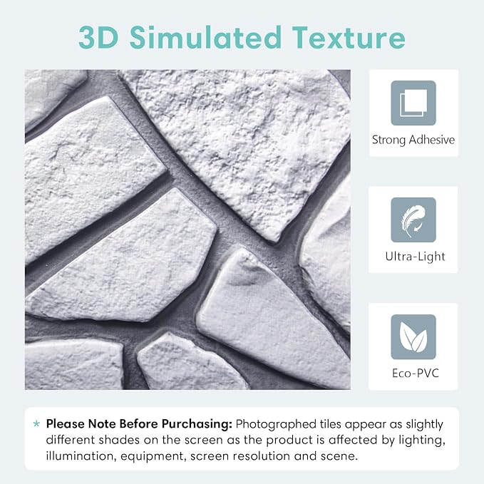 Commomy Faux Stone Peel and Stick 3D Wall Panels 10 Pcs 11.8" x 11.8" | Ultralight Thin PVC Printable Faux Rock Wall Covering Decorative Tiles for Living Room,Fireplace(Covers 9.7 sq.ft) - Image 4