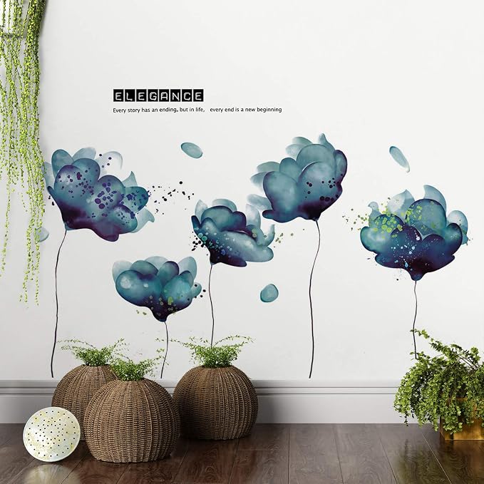 LiveGallery Removable Kids Room Decor DIY Blue Flower Wall Decals Floral Wall Stickers Murals for Baby Bedroom Girls Boys Nursery Rooms Bathroom Living Room Wall Corner - Image 5