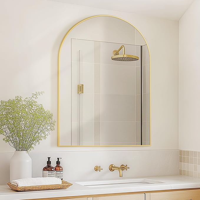 Arched Bathroom Mirror for Wall, 36" x 24" Metal Frame Vanity Mirror, Gold - Image 4