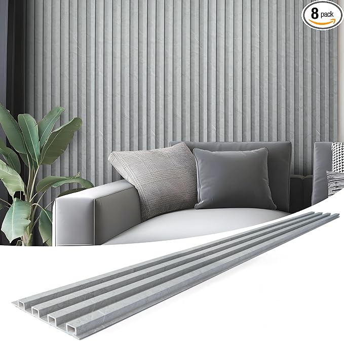 Art3d 96 x 6 Inch WPC Slat Wall Paneling for Interior Decor, 8-Pack, Slate | Fluted Design, Durable, Moisture Resistant, Cleanable, Easy to Install, Eco-Friendly, for Living Room, Bedroom or Office by Art3d