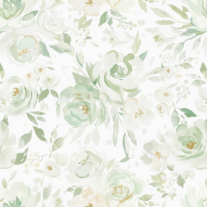 Heroad Green Peel and Stick Wallpaper Floral Contact Paper 17.3''x393'' Large Flower Wallpaper Watercolor Rose Removable Self-Adhesive Wall Paper for Cabinets Bedroom Bathroom Stick on Walls by HeroadBrand