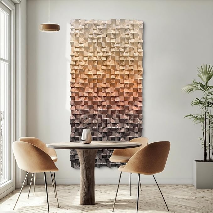 LIUZEYUE Extra Large Wood Wall Decor, Neutral Mosaic, Wood Mosaic Art | large wall art for commercial spaces; warm neutral tones, solid pine; commercial reception feature wall; 39.4 x 78.7 in by Unknown