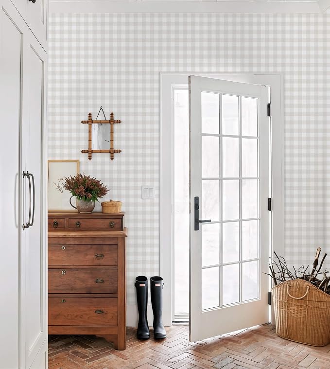 Heroad 17.3"x196" Plaid Peel and Stick Wallpaper Neutral Wall Paper Boho Checkered Contact Paper Self Adhesive Removable Wallpaper for Bathroom Kitchen Cabinets Waterproof Decor Vinyl Roll - Image 8