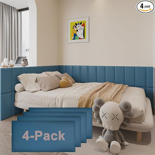 YU LI 3DH 3D Anti-Collision Wall Padding for Kids Self-Adhesive 4PCS Blue headboard Panels for Wall Peel and Stick headboard by YULI3DH