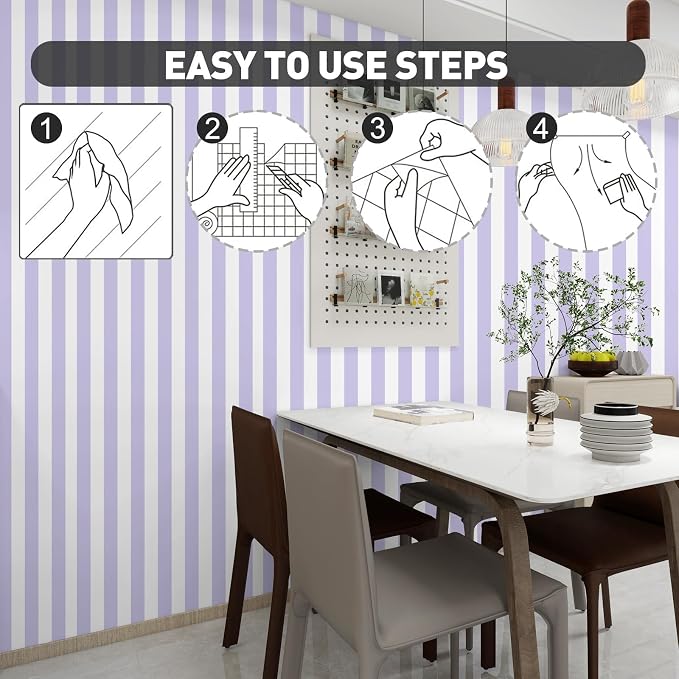 Purple and White Striped Wallpaper Peel and Stick Wallpaper Self-Adhesive Removable Waterproof Wall Paper for Walls Modern Vinyl Film 17.3”x300” - Image 5