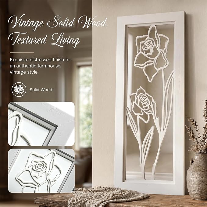 4 Set Farmhouse Mirrors for Wall Decor Living Room Bedroom Bathroom Entryway Wood Rustic Decorative Framed Hanging Wall-Mounted Accent Mirror Mounted Style - Distressed White 16.5 in - Image 3
