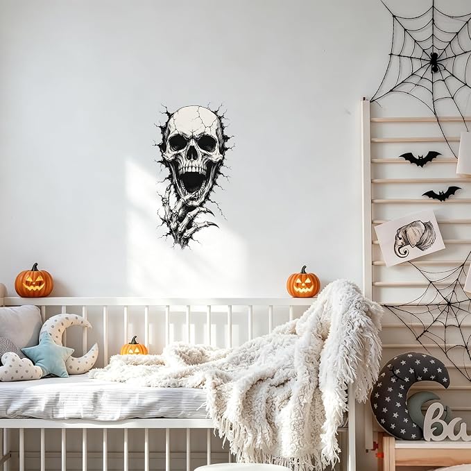 Skeleton Skull Wall Decals Peel and Stick Halloween Wall Stickers, Gothic Skull Removable Vinyl Wall Decor, Spooky Horror Wall Art for Bedroom Living Room Window Haunted House Party Decorations - Image 6