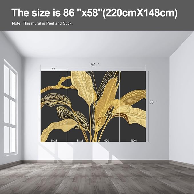 Gold Banana Leaf wall murals Peel and Stick self Adhesive Wallpaper for Bedroom Living Room - 58"x86" - Image 2