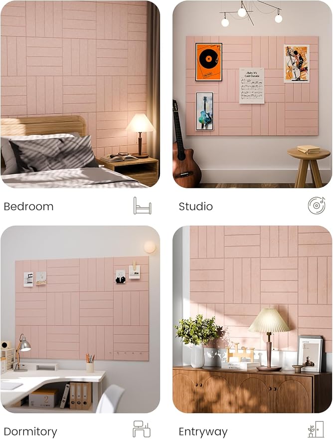 Fluxynara Felt Bulletin Board & Cork Board Alternative, Pink | 48" x 36" Pin board, Removable Adhesive Tabs, Easy Install Without Wall Damage, For Home Office Decor - Image 6