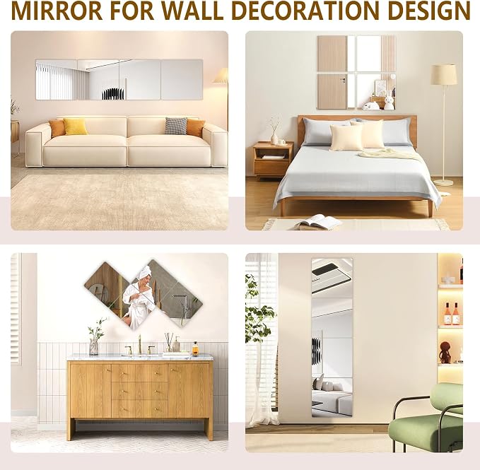 Stick on Small Mirror for Wall Decor, Plastic Non Glass Sticky Kids Safety Toddler Mirrors, 4 Pack 16”x12” Acrylic Mirror Tiles, Shatterproof Mirrors Sheet for Bedroom Closet，Gym Body Mirror's - Image 6