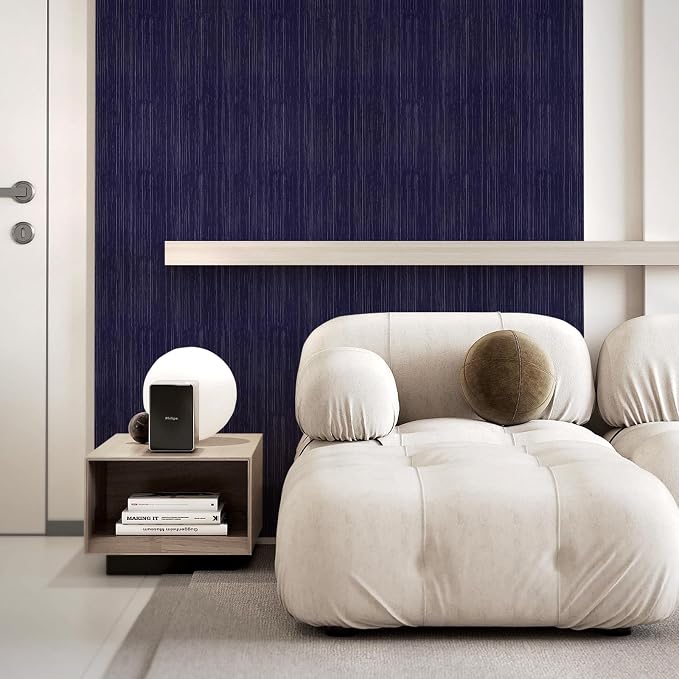 Navy Blue Grasscloth Peel and Stick Wallpaper Vintage Texture Removable Waterproof Wallpaper for Room Walls, Cabinets, Furniture, Drawers, Desk A Set of 15.7"x1200" - Image 5