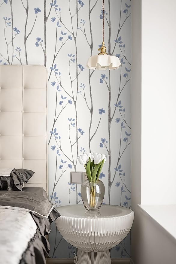 Timeet Purple Peel and Stick Wallpaper Removable Self-Adhesive Floral Wall Paper Leaf Contact Paper Boho for Bedroom Bathroom Cabinets 16" x 78.7" - Image 5