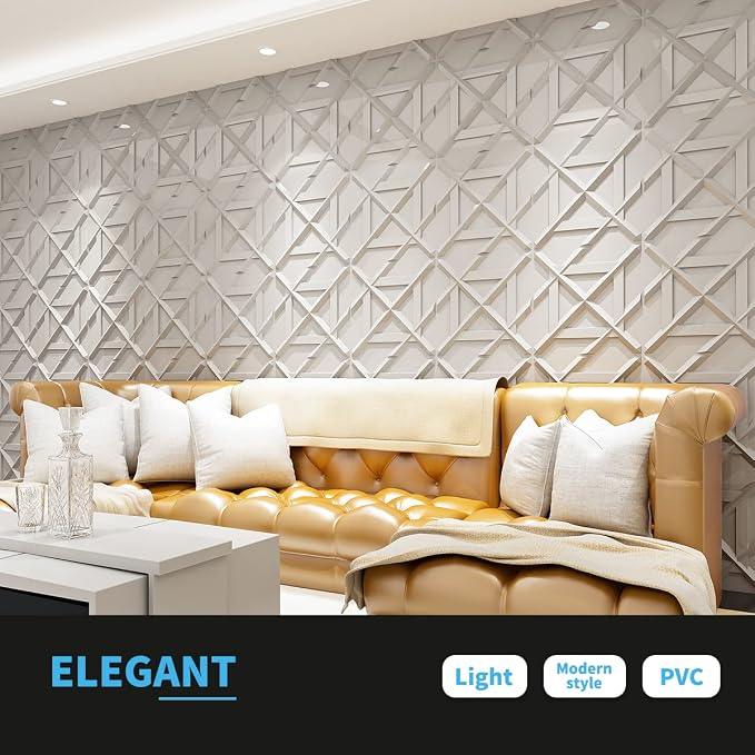 Art3d Decorativ PVC Glue-Up 3D Wall Panel, 19.7 x 19.7 in, 12-Pack, White | Waterproof, Scratch Resistant, Wall & Ceiling Decor Panels, Ideal for Commercial Spaces - Image 3