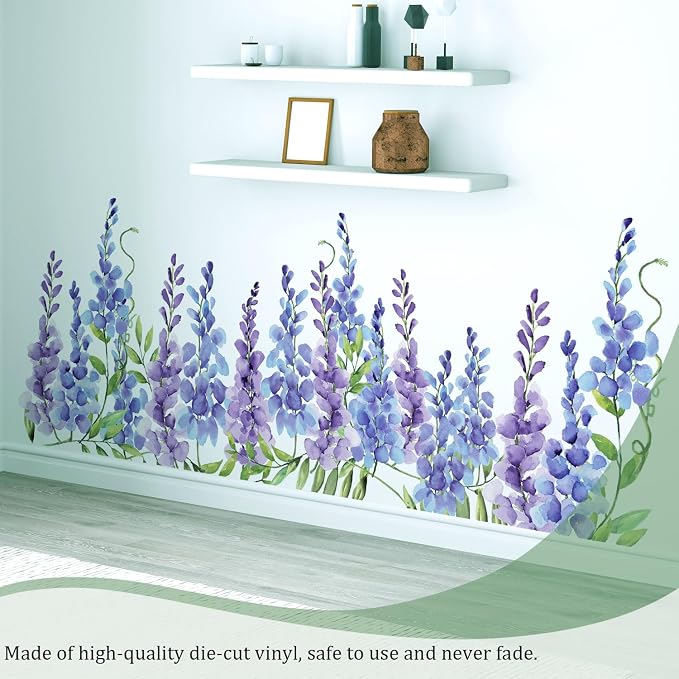Purple Flowers Wall Decals Peel and Stick, Large Wisteria Floral Vinyl Wall Stickers, Removable Vine Home Decor Art for Bedroom Living Room Classroom Office - Image 6