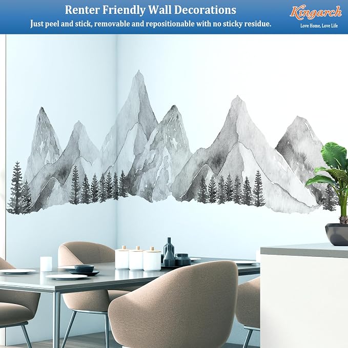 Large Mountain Wall Decals, Gray Pine Tree Peel and Stick Vinyl Wall Stickers & Murals, Removable Home Room Wall Decor for Bedroom Living Room Bedroom Classroom Office Nursery - Image 4