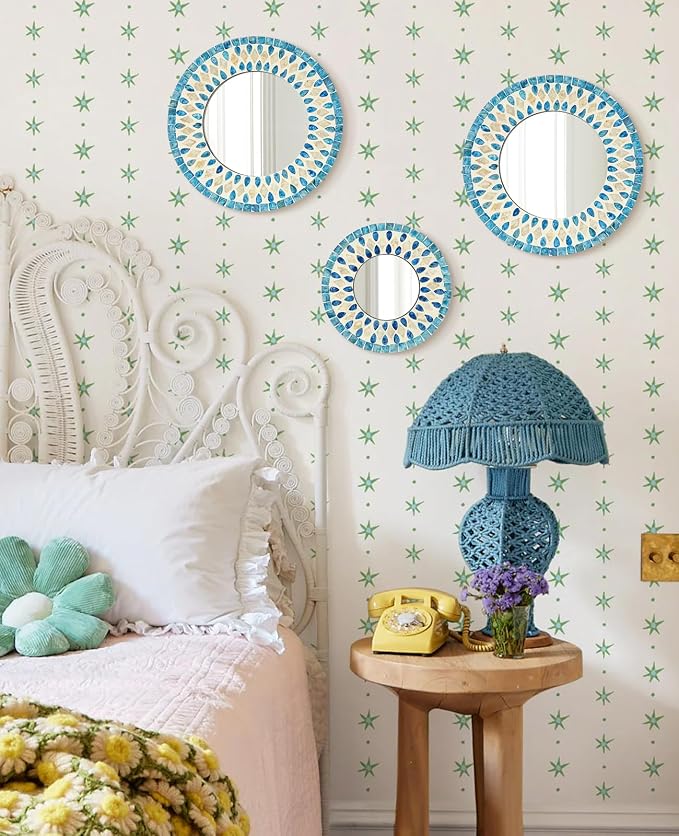 Handmade Mother of Pearl Mirror for Seasonal Holiday Wall Decor Blue - Image 8
