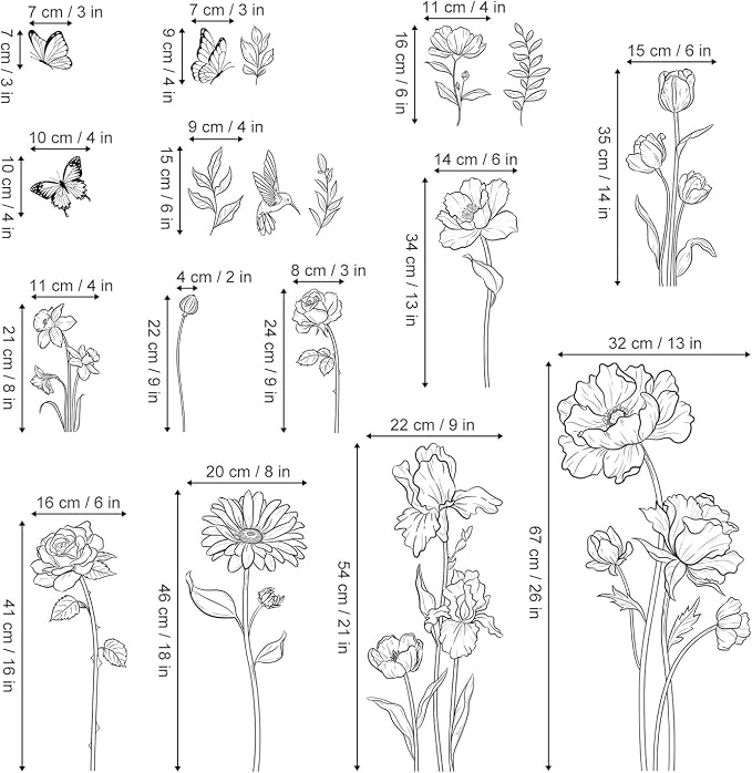 decalmile Black Boho Flower Simple Sketch Floral Wall Decals Stickers - Image 4
