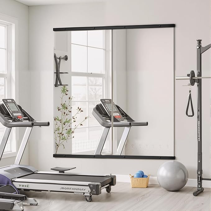 Home Gym Mirror for Wall, 56x28x2PCS Frameless Full Length Mirror, Black - Image 2