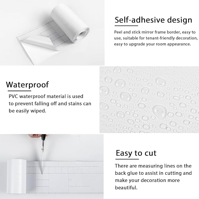 Alened 15M White Mirror Border Peel and Stick, Wood Grain Wallpaper Border - Image 7