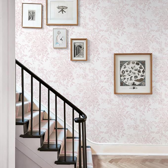Heroad 17.3''X393'' Pink Peel and Stick Wallpaper Vintage Floral Contact Paper Boho Flower Removable Wall Paper Self Adhesive Stick On Wallpaper for Girls Bedroom Bathroom Renter Friendly Vinyl Roll - Image 7