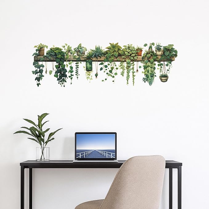 Green Plant Wall Stickers Greenery Vinyl Wall Decals Decor Removable Wall Clings Peel and Stick Wall Mural for Bedroom Living Room Office Space (Small) - Image 4