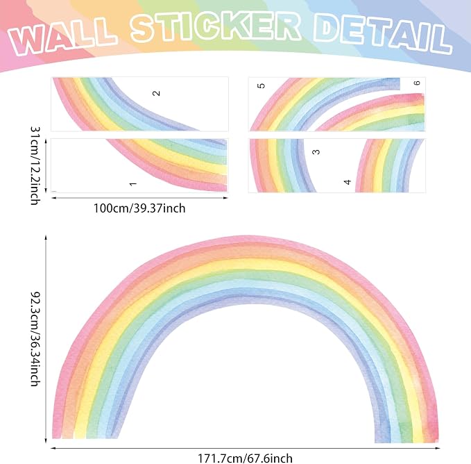 Large Rainbow Wall Decals - Colorful Wallpaper and Wall Stickers for Girls' Bedroom - Vibrant Rainbow Wall Art Decoration for Nursery and Classroom - Image 3