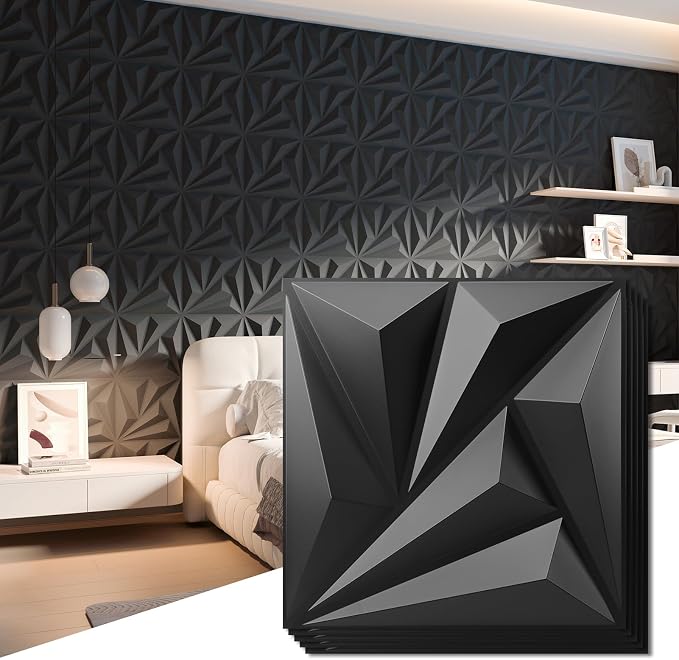 Art3d 20 Pack Decorative 3D Wall Panels 11.8 x 11.8 Inch Covering 19 Sq.ft - Glue Up PVC Wall Panels for Interior Décor, Living Room, Office and Home, Black by Art3d