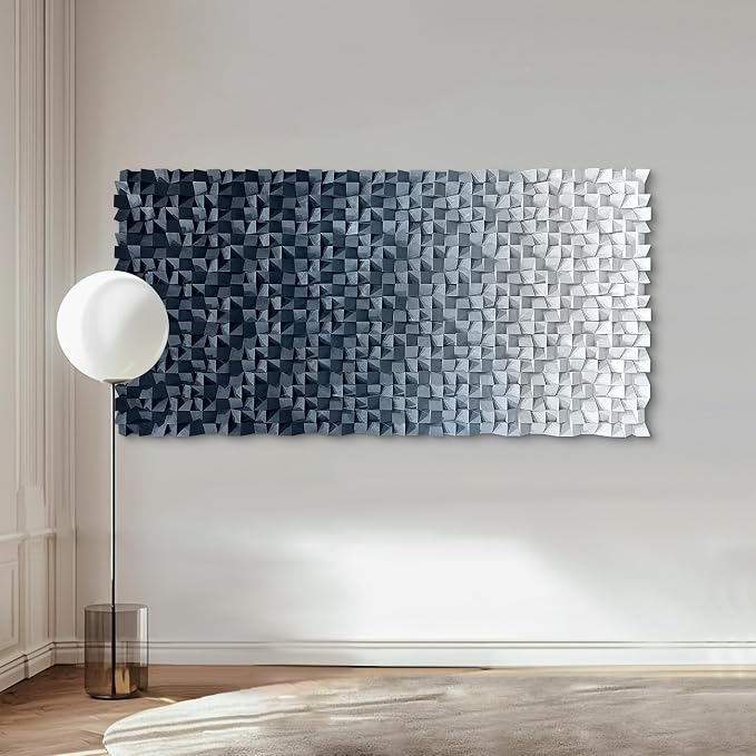 LIUZEYUE Oversized Wood Block Wall Art, Dramatic Tonal Texture | modern wall sculpture; graphite and silver gray, hand-finished color; corporate lobby visual wall anchor; 39.4 x 78.7 in - Image 6