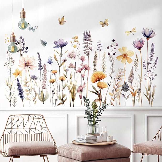 Wildflower Wall Decals Wall Decor Boho Flower Stickers, Dandelion Grass Wall Art Murals, 3D Flower Pattern Self-Adhesive Wall Stickers for Girls Bedroom Living Room Nursery Decor - Image 6