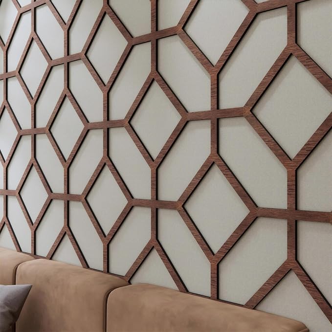 8PCS PVC Modular Decorative Fretwork Wall Panels for Living Room Lobby Bedroom, Cross Grid-Walnut Faux Walnut Wood Texture by Unknown