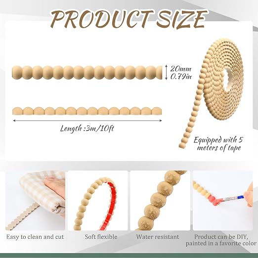 Leinuosen Flexible Bead Molding Trim Peel and Stick Wood 10ft /20 mm - Image 2