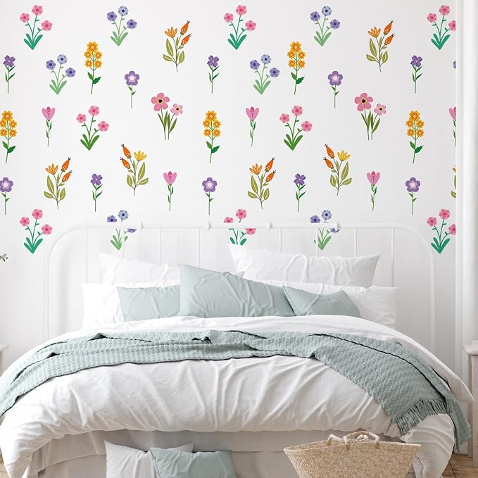 Zonon 6 Pcs Flower Wall Decals Peel and Stick Sticker, Small Flower | Vinyl Removable Wall Stickers & Murals, Small Cute Flower Wall Decals, Cartoon Floral Decor for Bedroom, Living Room, Nursery - Image 2