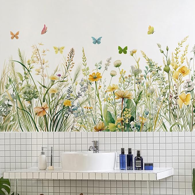 Flowers Wall Decals Room Decor Flower Wall Stickers, Wildflower Dandelion Grass Wall Art Murals, 3D Flower Pattern Self-Adhesive Wall Stickers for Girls Bedroom Living Room Nursery Decor - Image 2