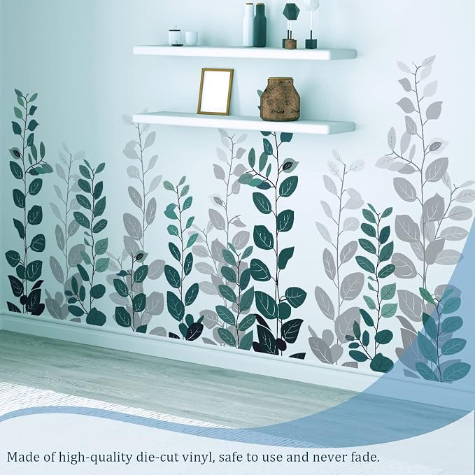 Green Hanging String of Eucalyptus Wall Decals Peel and Stick, Large Plants Leaf Vinyl Wall Stickers, Removable Vine Home Decor Art for Bedroom Living Room Classroom Office - Image 6