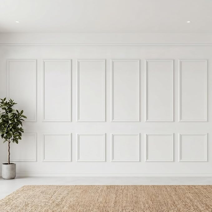 6 Sets Framed Premade Peel and Stick Wall Molding Kit – Pre-Cut Wainscoting Panels Set, Self-Adhesive Installation for Living Room, Bedroom Accent Wall Decor（54 * 24IN-24 * 24IN） by YUJIASH