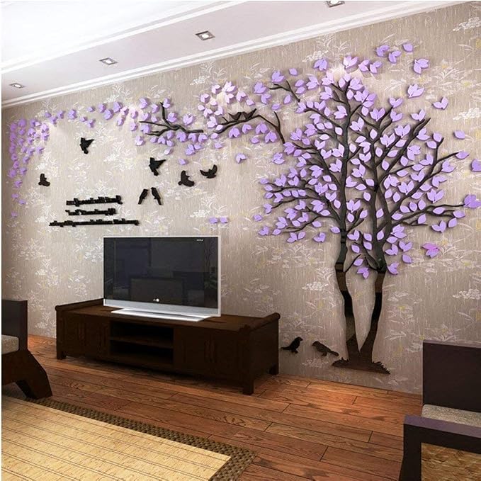 Family Tree Wall Decor Decals - DIY 3D Tree of Life Wall Art Large Decal Stickers Silver Decor Living Room Mural for Bedroom Hallway Home TV Background (Purple Right,M-98X51in) - Image 7