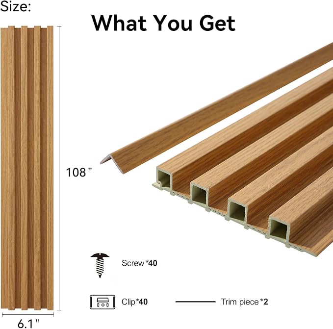 Slat Wall Panel 8-Pack, 108’’x6.1’’, Oak | WPC Wall Panel for Interior Wall Decor, TV Background, Kitchen, Bedroom - Image 2
