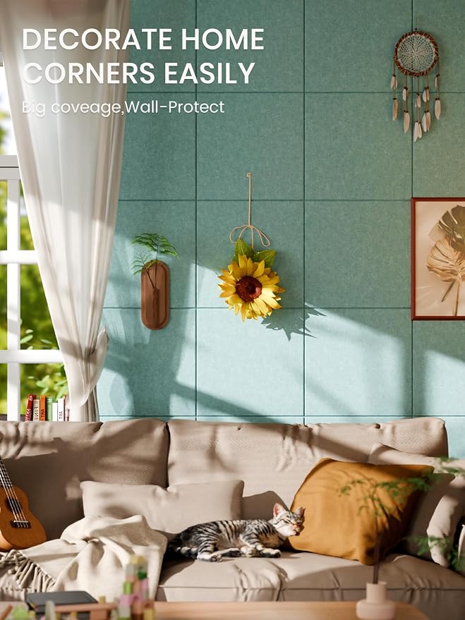 Bumusty 48"x 36" Large Felt Bulletin Board Tiles, Aqua Blue | 12-Pack Cork Board Alternative, Wall Decor, 30 Pushpins, 60 Adhesive Tabs, Vision Board, Office, Classroom, Home, Dorm - Image 4