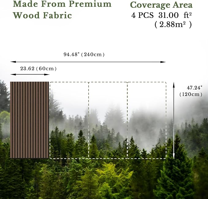 MISSDAY Wood Slat Acoustic Wall Panels, 4 Packs 47.2" x 23.6" Dark Walnut Soundproof Panel For Interior Wall Decor Noise Absorbing-3D Textured Wooden Panel Sound-Absorbing for Home, Office, Studio - Image 5